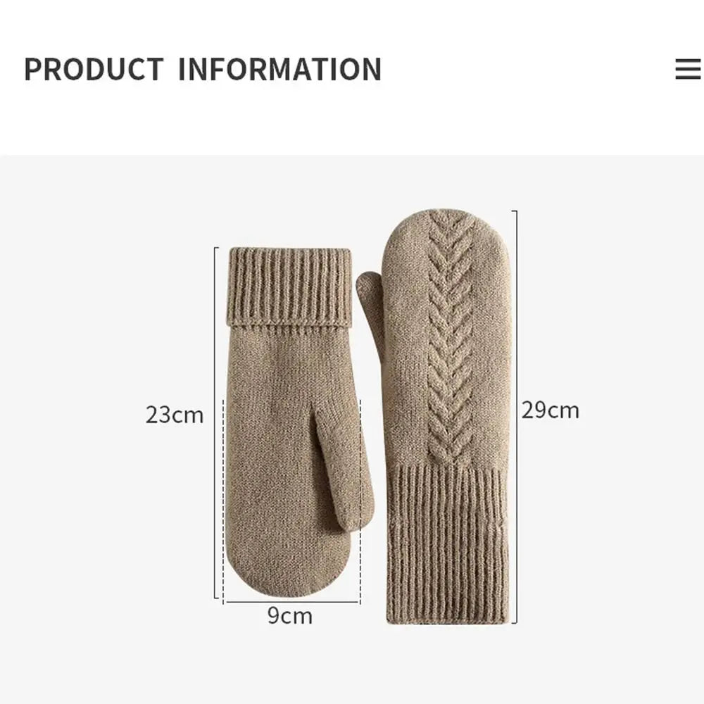 Double-Layer Mittens with Fleece Lining Winter Gloves for Women Warm Knitted Mittens Winter Sports | Sansoti