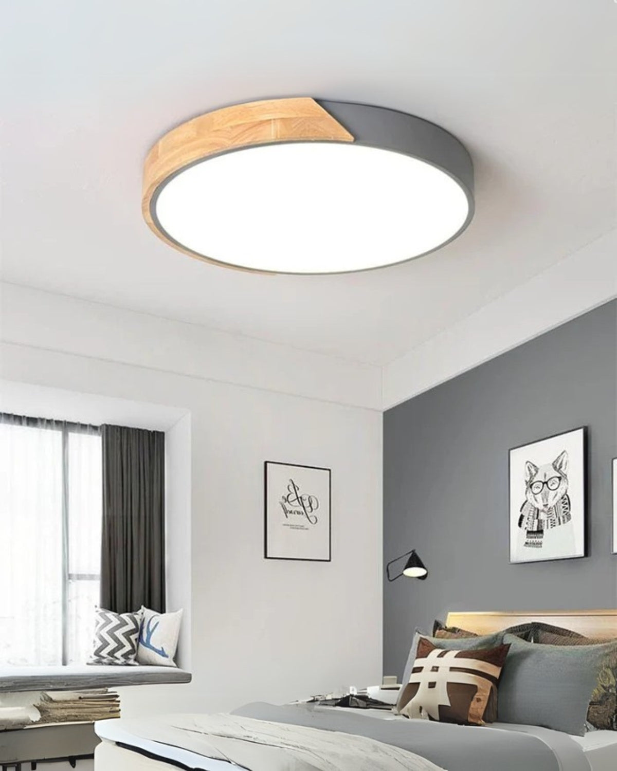 Moderne runde Deckenleuchte mit Holz-Akzent und LED-Beleuchtung – minimalistische Designlampe in 23 30 40 50 und 60 cm | Restfield