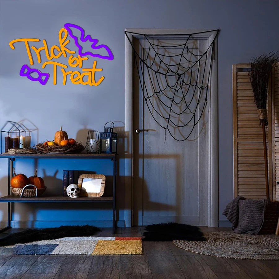 Halloween-LED-Neonschild mit Fledermäusen – Lila-orange Wandleuchte für eine festliche Halloween-Atmosphäre | Sansoti