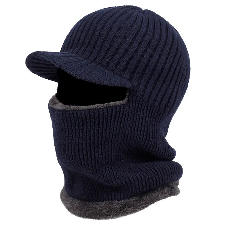 Knitted Balaclava with Visor Winter Hat Fleece Windproof Multifunctional Unisex Winter Sports | Sansoti