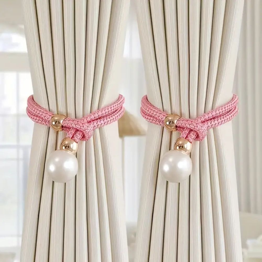 Decoratieve Gordijnomarmers met Parelaccent – Set van 2 Stuks – Verstelbare Touwhouders voor Woonkamer Slaapkamer – Elegante Raamversiering | Sansoti