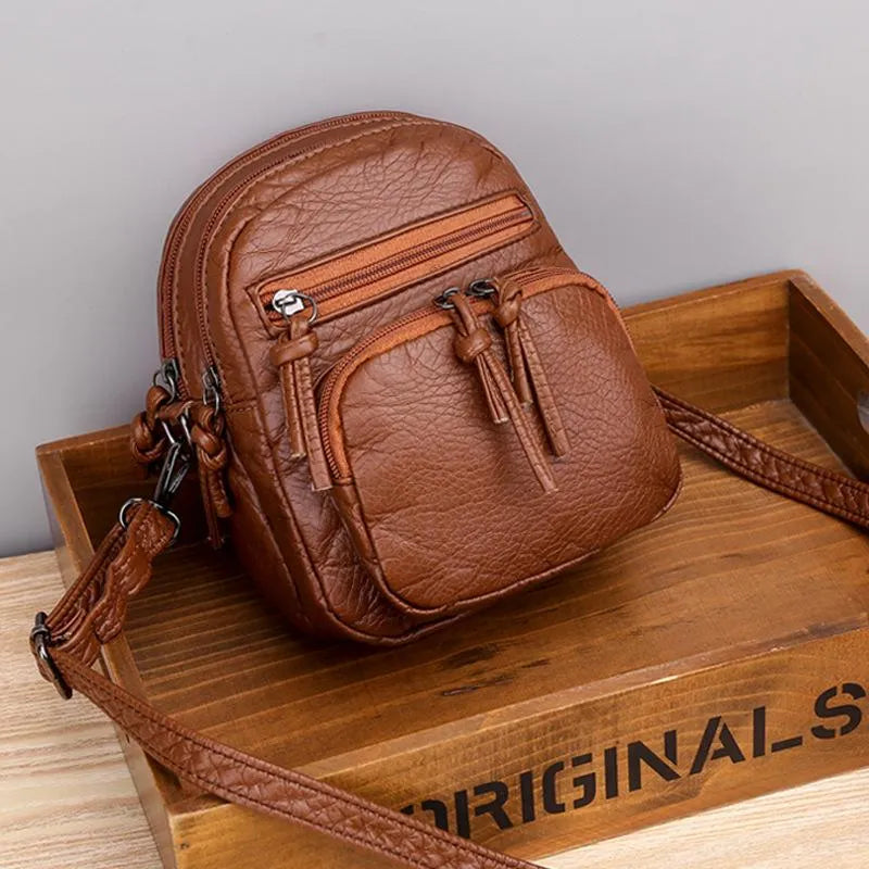 Compacte Schoudertas Dames Leer Elegant Design Bruin Zwart Handtas Crossbody Draagtas Dagelijks Gebruik | Sansoti