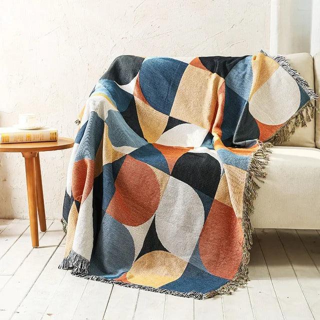 Überwurfdecke Jacquard Gewebt Fransen Bunt Baumwolle Polyester Warm Weich | Restfield