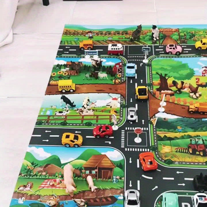 Speelkleed Kinderen 100x130cm Boerderij Wegen Antislip Speelmat Speelgoedauto's Dieren Verkeerskleed Kinderkamer Vloerkleed | Sansoti