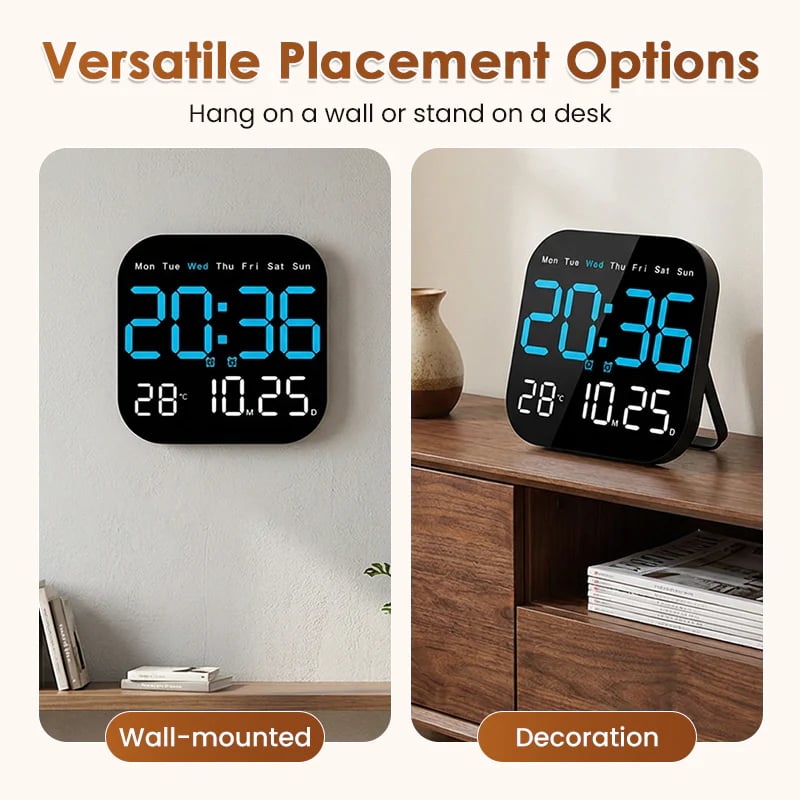 Digital Wall Clock with Remote Control Temperature Display Date Dimmable Modern Design for Office Bedroom | Sansoti
