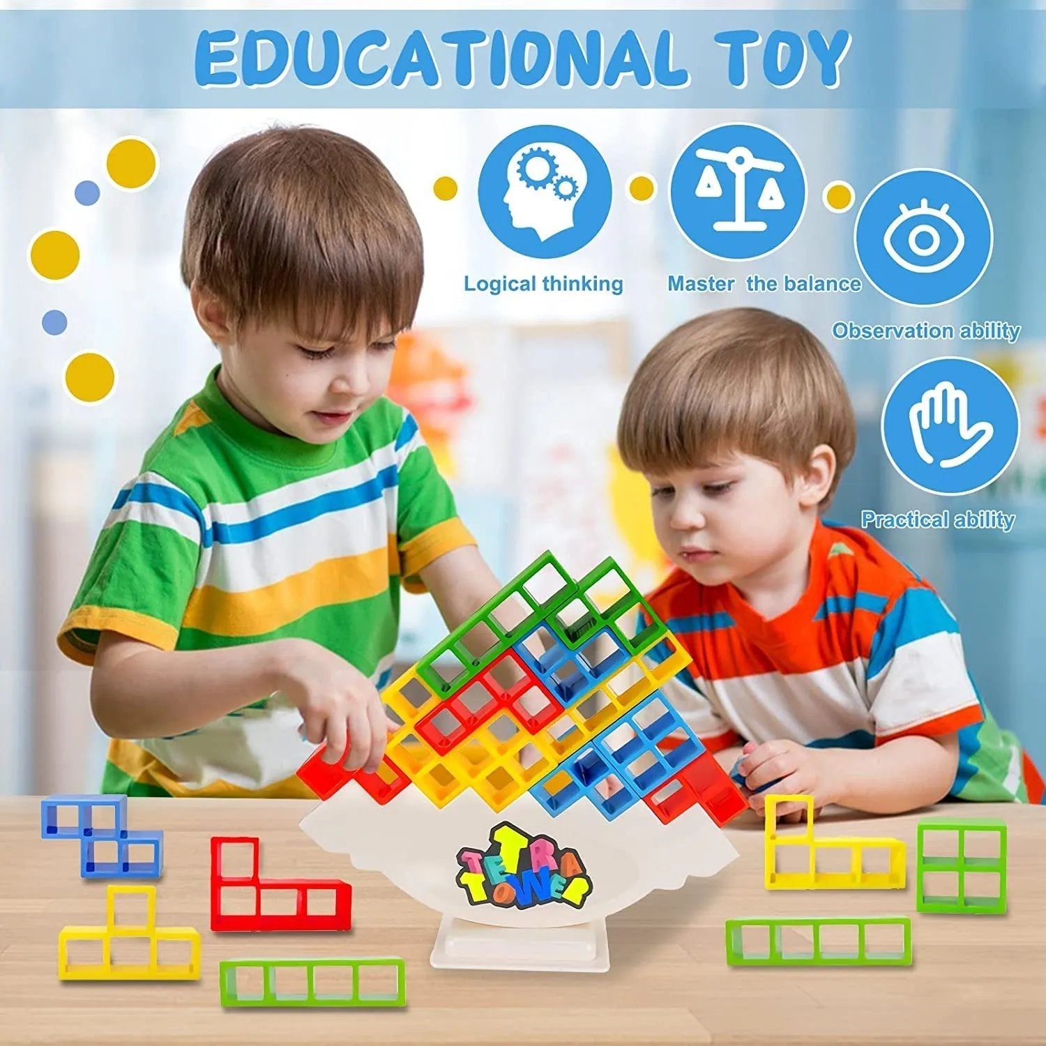 Houten Balans Stapelblokken Set Tetris Toren Evenwichtsspel Educatief Speelgoed Fijne Motoriek Kinderen Families Thuis | Sansoti