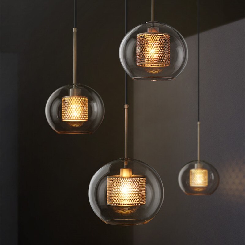 Suspension boule en verre doré ou argenté, douille E26, cordon réglable, salle à manger, chambre, salon, design moderne | Sansoti