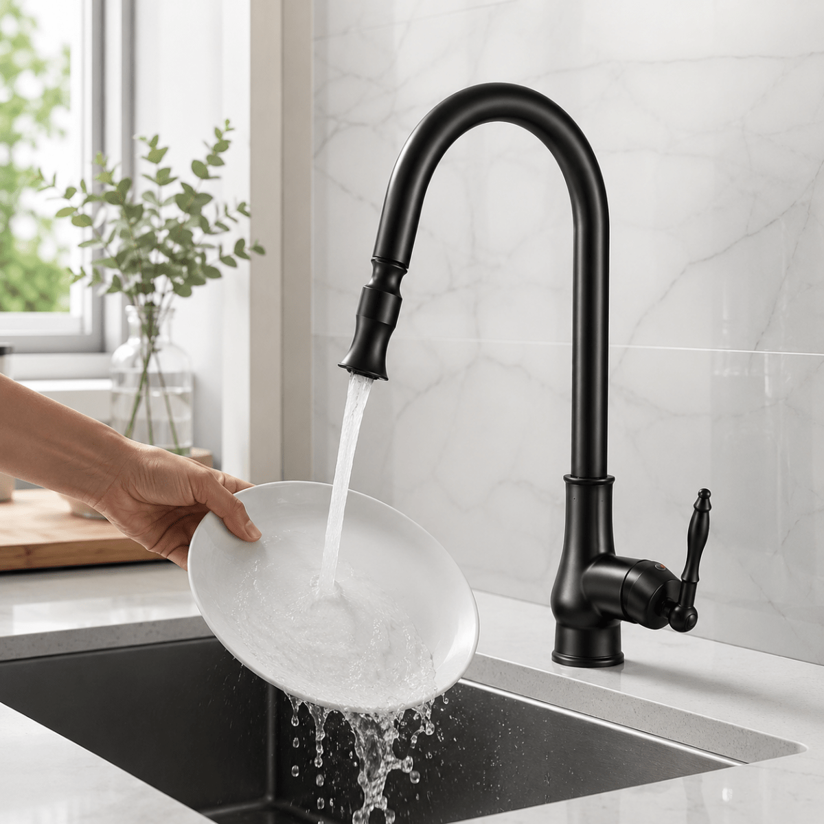 Robinet de cuisine en laiton extractible, bronze noir, avec douchette flexible pour évier et robinetterie de cuisine | Sansoti