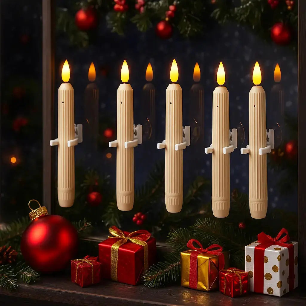 Vensterkaarsen LED Flikkerlicht Kunststof Ivoor 18,2cm Set 6 Stuks Schemersensor Timer Sfeerlicht Kerstdecoratie Raamdecoratie Batterij | Sansoti