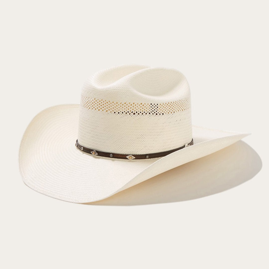 Straw Cowboy Hat with Leather Band and Metallic Accents – Adjustable 58-60 cm | Sansoti