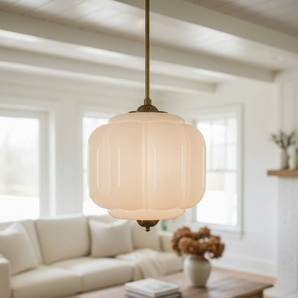 Vintage Melkglas Hanglamp met Messing Armatuur – Klassiek Retro Design voor Eetkamer, Hal & Leeshoek | Sansoti