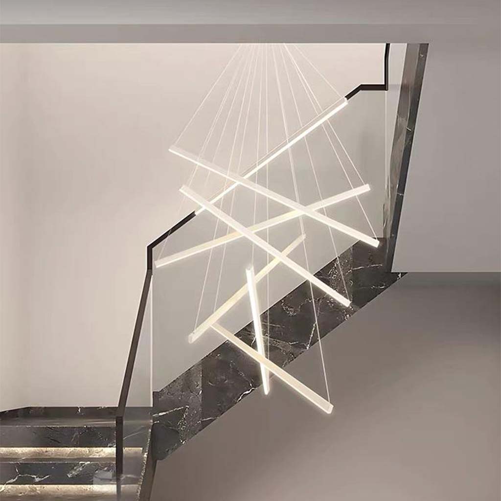 Cross Chandelier LED Bars for High Ceiling Hallway Staircase Dimmable Aluminum Black White Adjustable Height | Sansoti