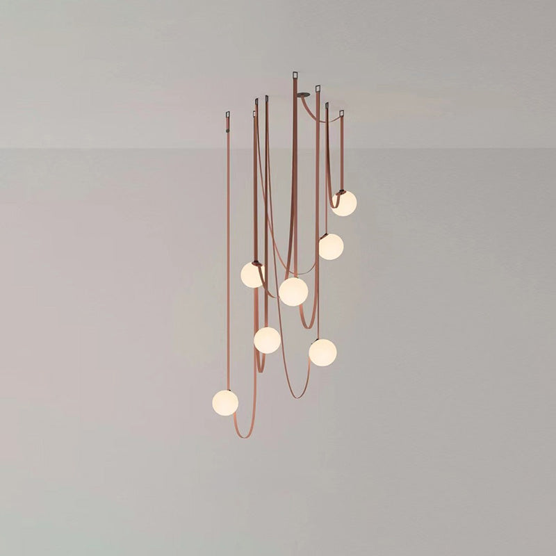 Hanglamp Leer Glas Bollen Luxe Verstelbaar Warm Wit Woonkamer Eetkamer | Sansoti