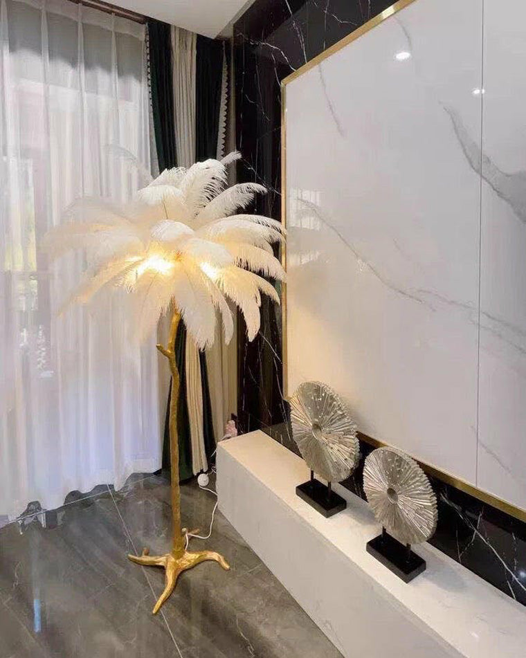 Lampadaire Plumes Palmier Résine Décoratif Blanc Chaud Salon Chambre Lampadaire | Restfield