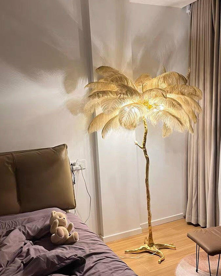 Lampadaire Plumes Palmier Résine Décoratif Blanc Chaud Salon Chambre Lampadaire | Restfield