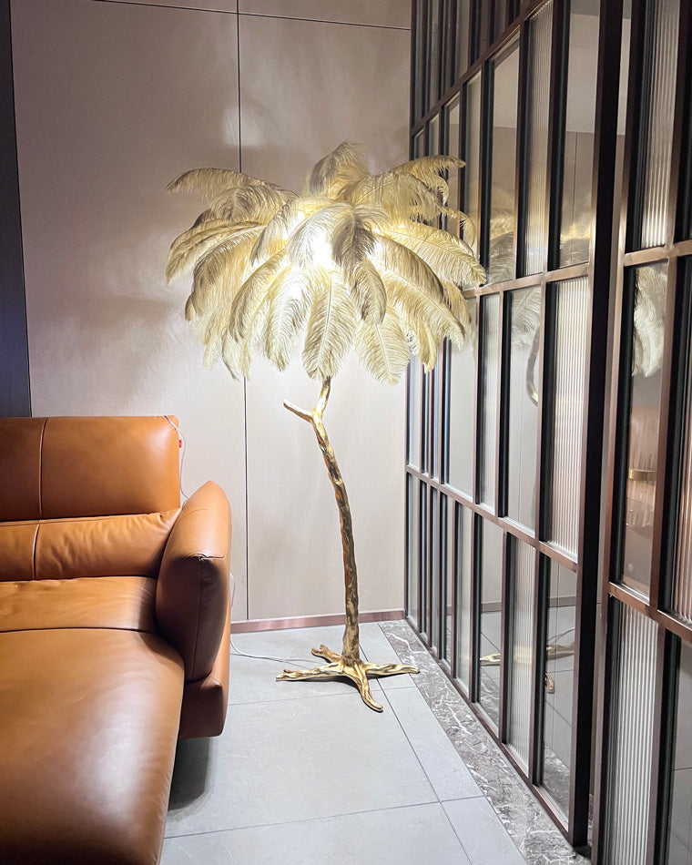 Lampadaire Plumes Palmier Résine Décoratif Blanc Chaud Salon Chambre Lampadaire | Restfield