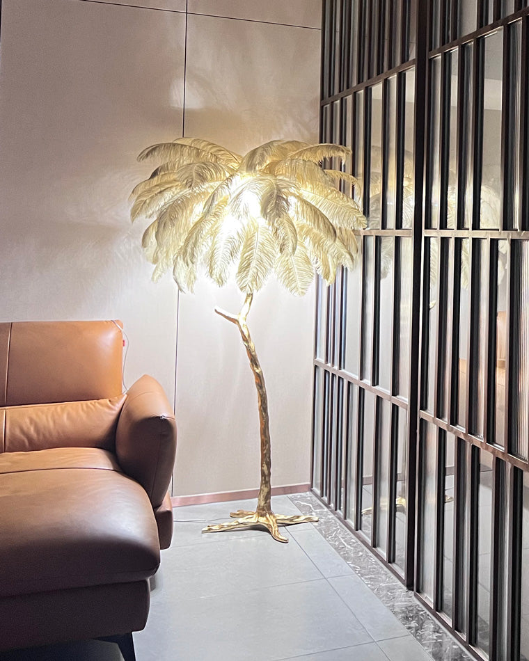 Lampadaire Plumes Palmier Résine Décoratif Blanc Chaud Salon Chambre Lampadaire | Restfield