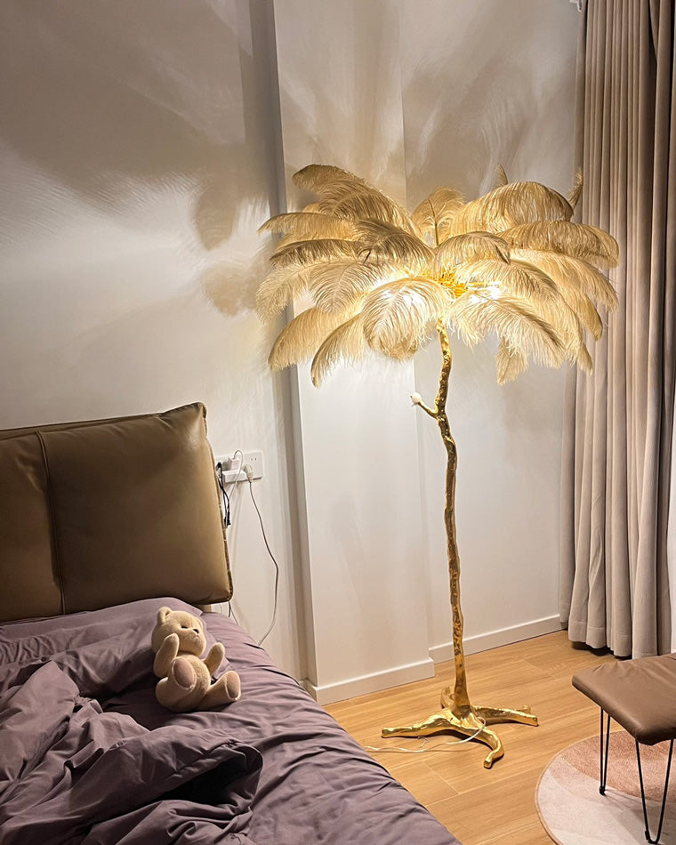 Lampadaire Plumes Palmier Résine Décoratif Blanc Chaud Salon Chambre Lampadaire | Restfield