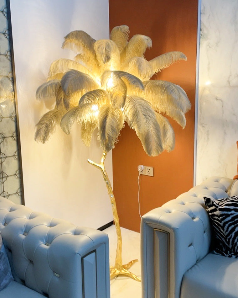 Lampadaire Plumes Palmier Résine Décoratif Blanc Chaud Salon Chambre Lampadaire | Restfield