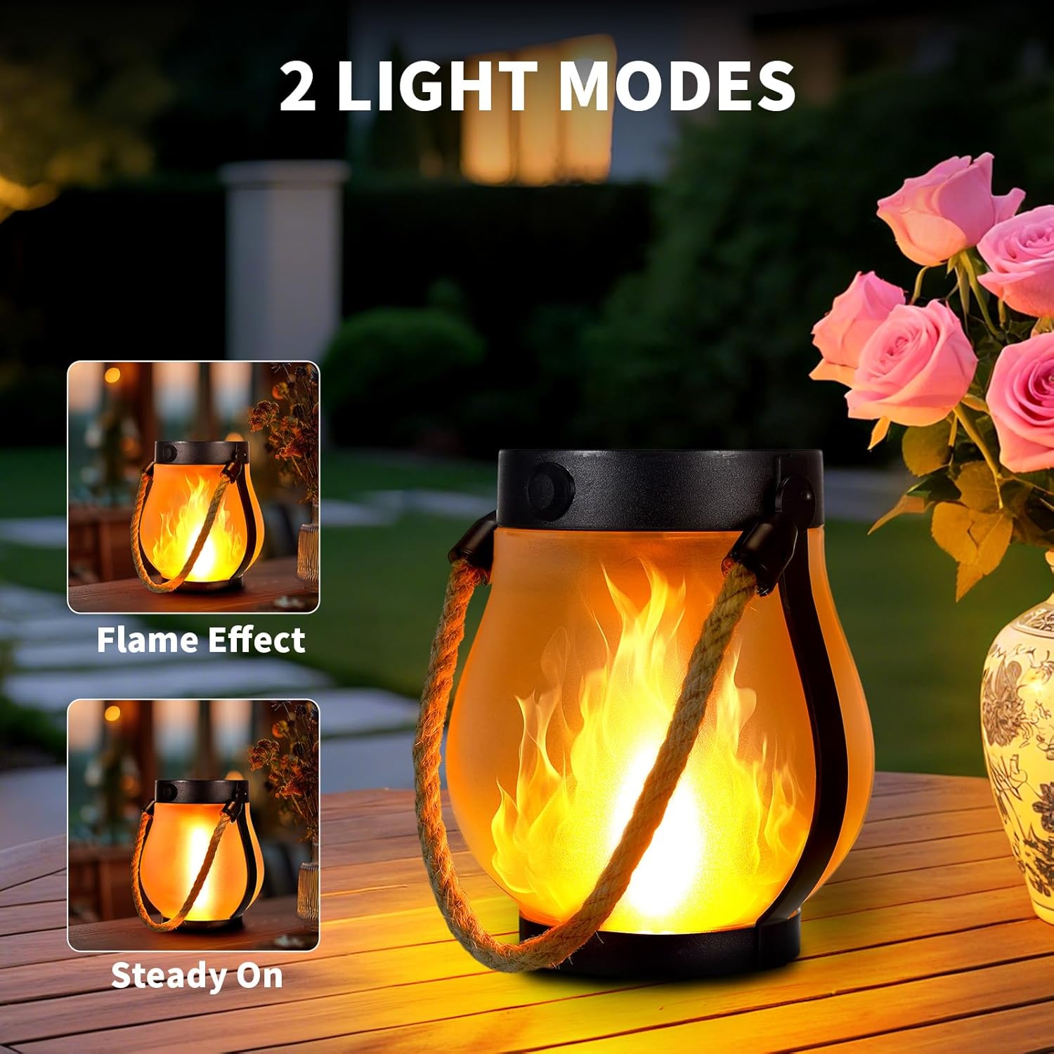 Solar Lantaarn met Vlameffect LED Verlichting Inclusief USB Oplaadoptie Weersbestendig Tuinverlichting Automatische Schemersensor Draadloos Buiten Terras Balkon | Sansoti