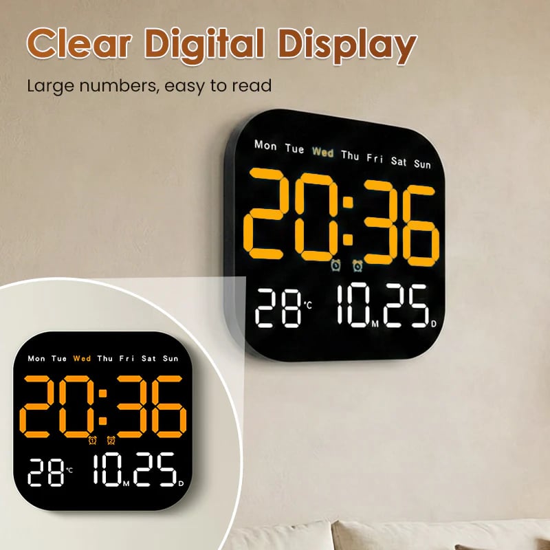 Digitale Wanduhr mit Fernbedienung, Temperaturanzeige, Datum und Dimmfunktion, modernes Design für Büro und Schlafzimmer | Sansoti