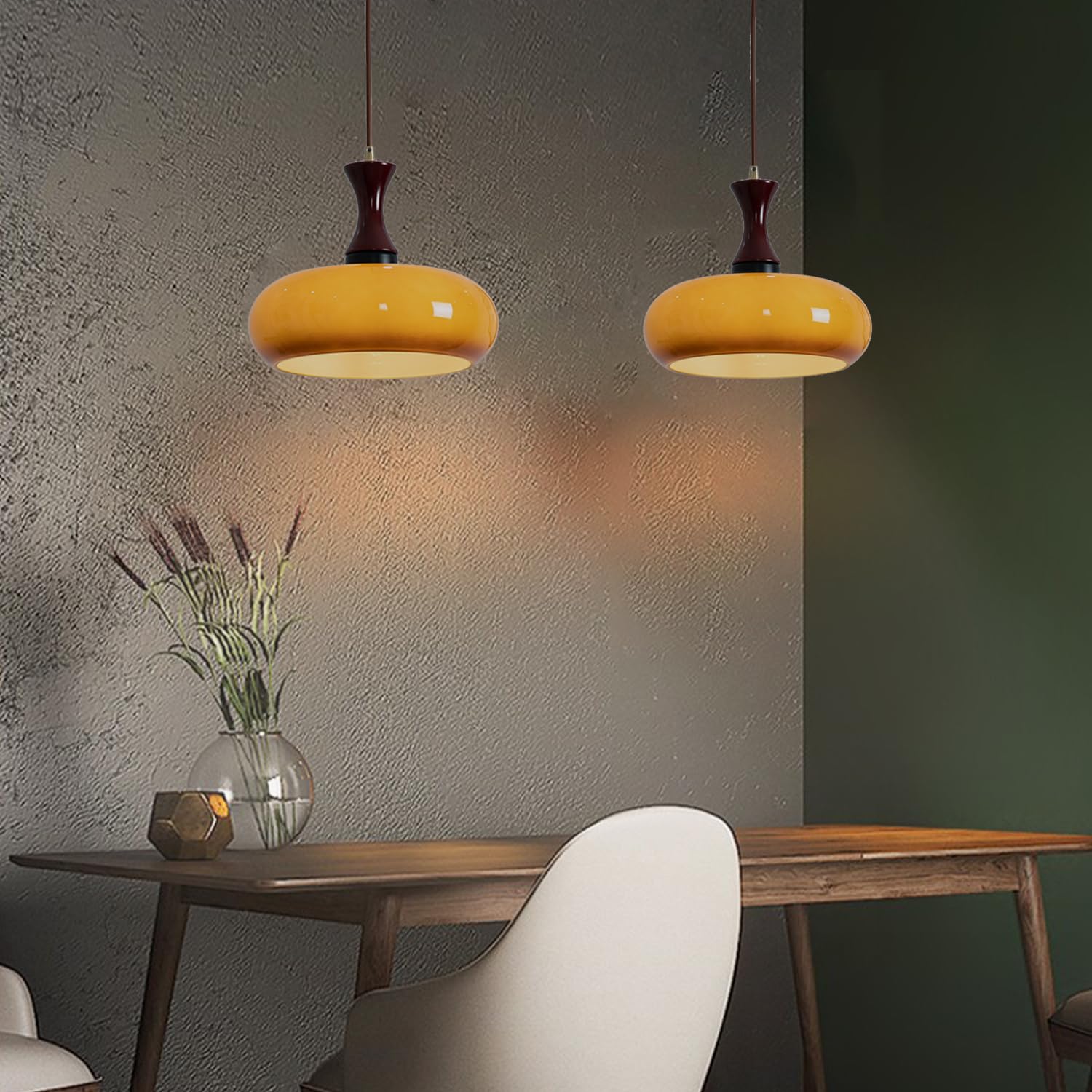 Hängelampe Glas Holz E27/E26 Wohnzimmer Esszimmer Schlafzimmer Retro Vintage Beleuchtung | Restfield