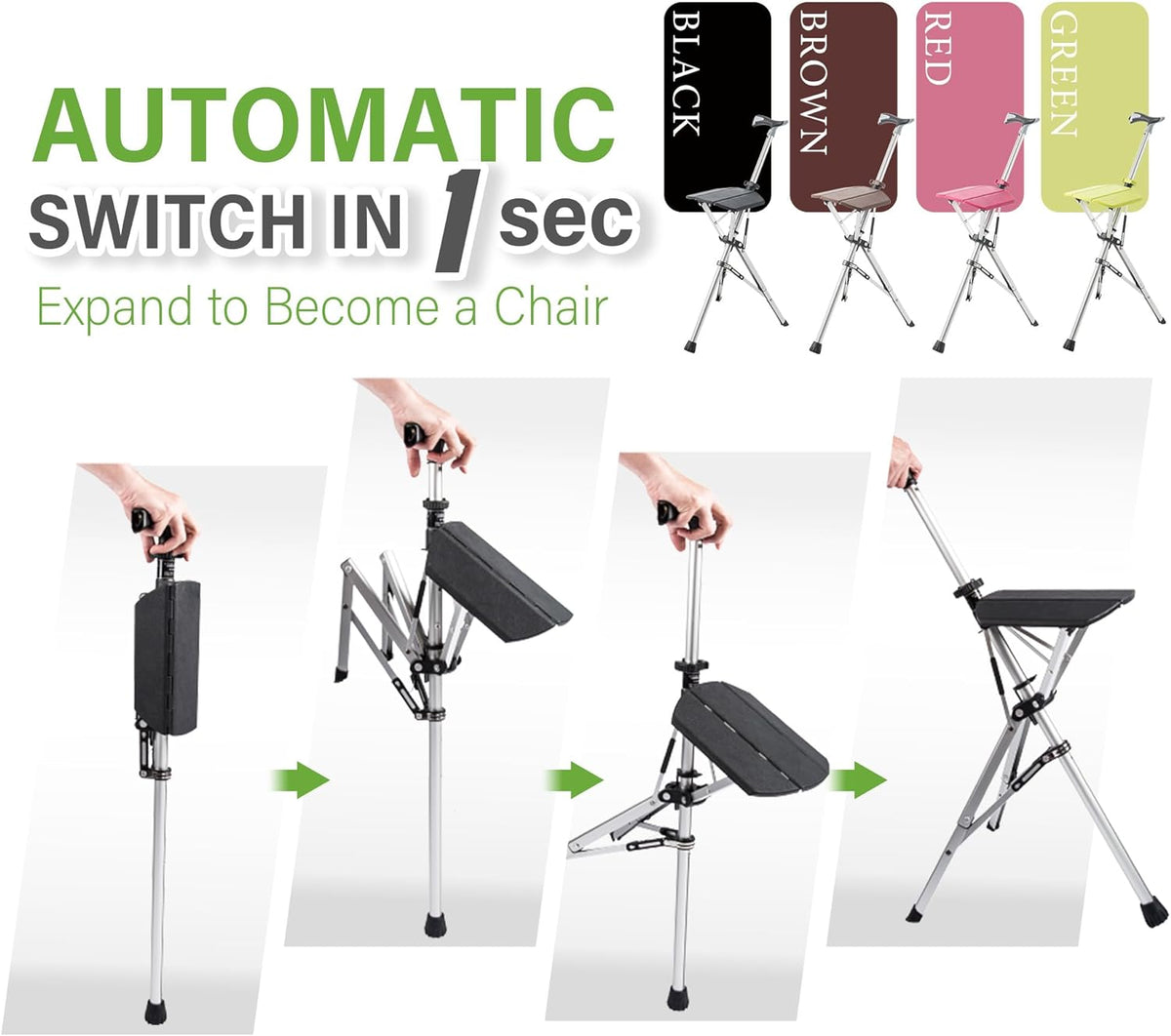 Walking Stick with Foldable Seat 85cm Aluminum Adjustable for Trekking Outdoor Walking Rest Support | Sansoti
