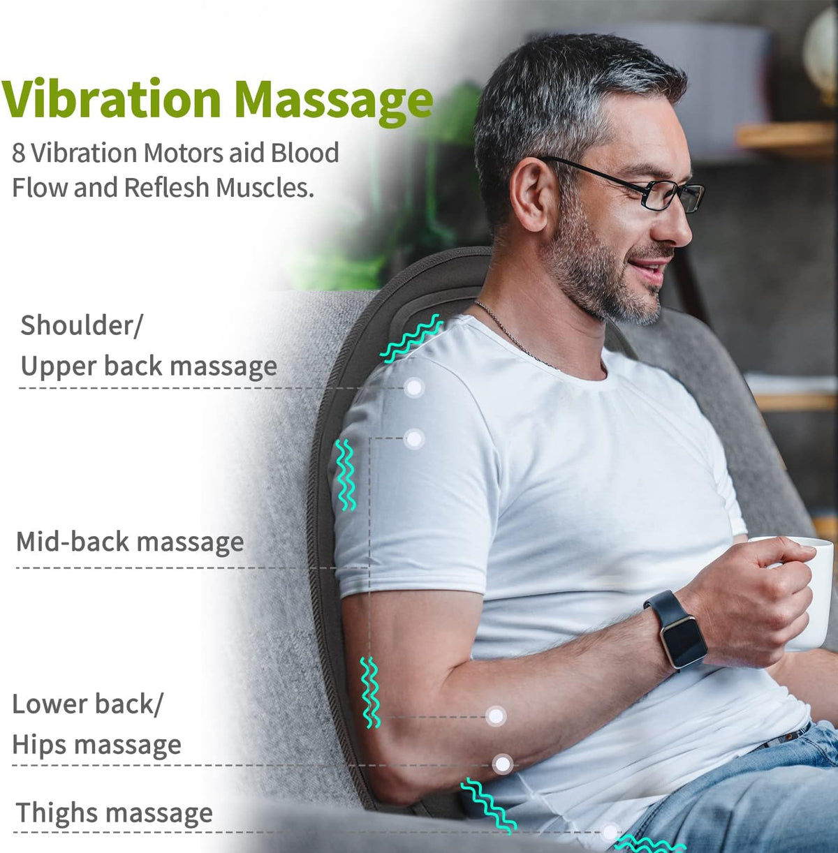 Massage cushion with heat function for chair and car | Neck relaxation back massage seating comfort at home or on the go | Sansoti