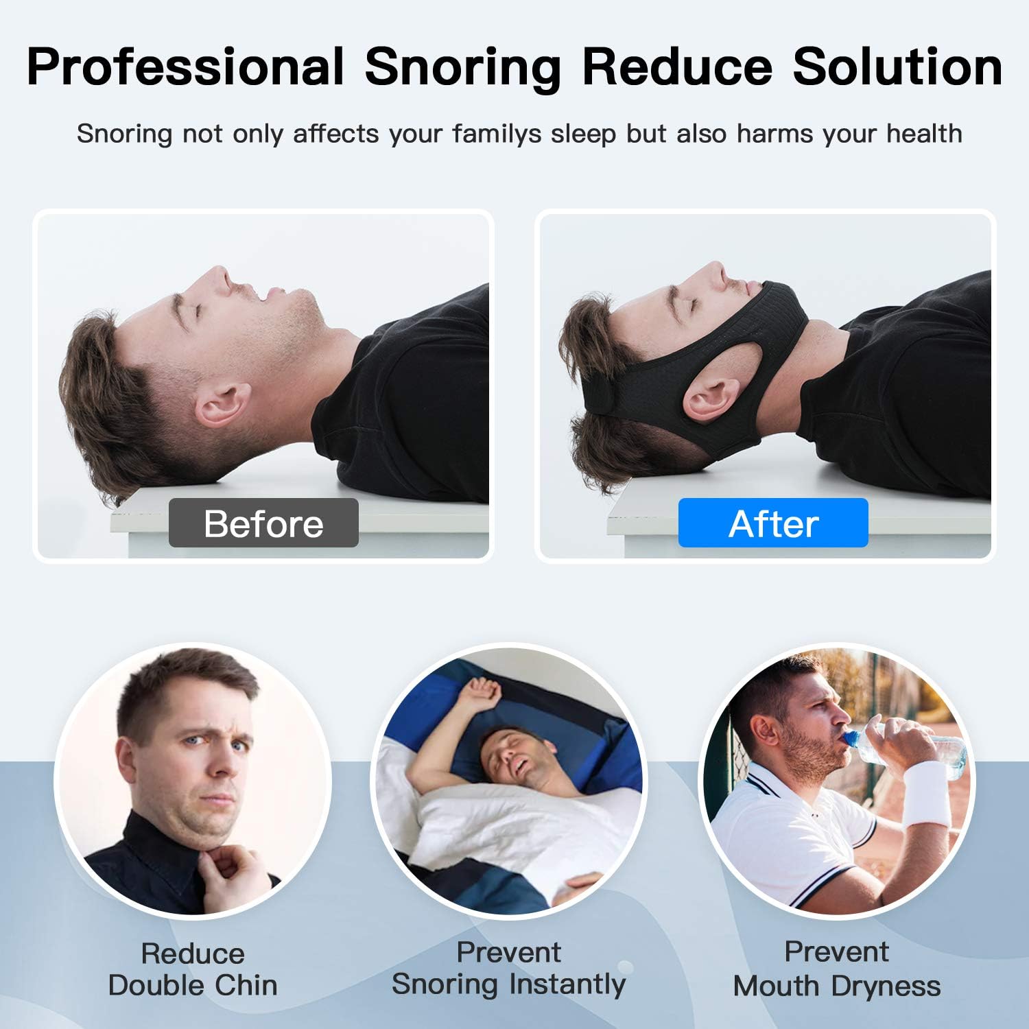 Jugulaire antironflement réglable, douce et respirante, pour le repos nocturne, l’apnée du sommeil, le maintien de la bouche et un meilleur sommeil | Sansoti