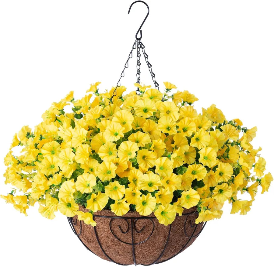 Fleurs artificielles suspendues dans un panier en osier, en soie et plastique, résistantes aux UV, pour décoration intérieure et extérieure, jardin ou balcon | Sansoti