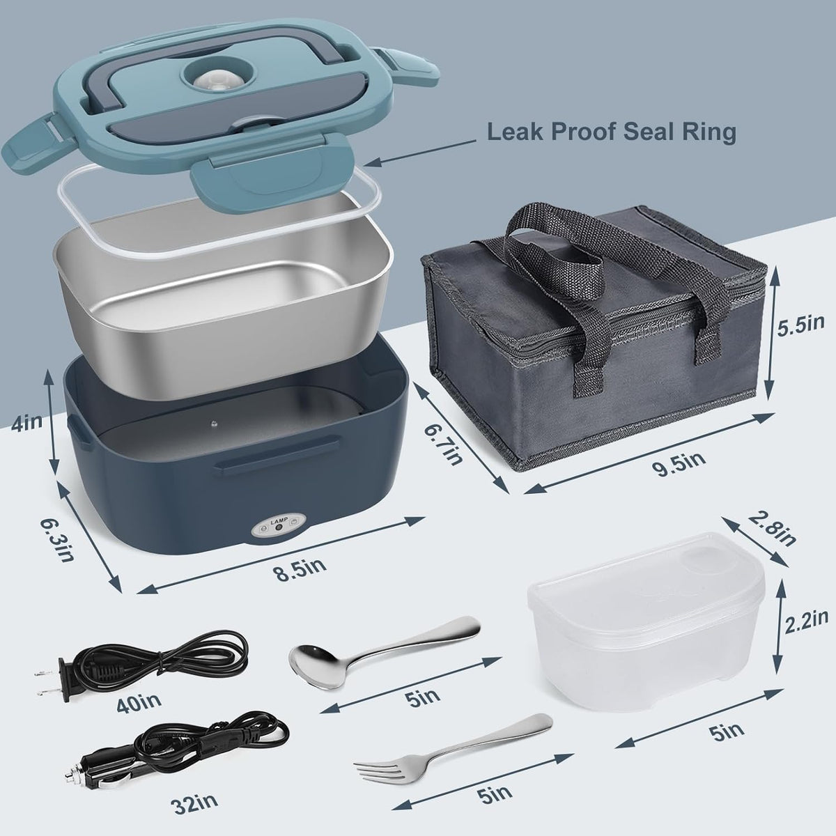 Elektrische Lunchbox met Warmhoudfunctie 1.5L Capaciteit Auto Stopcontact Voedselverwarmer Lekvrij Draagbaar | Sansoti