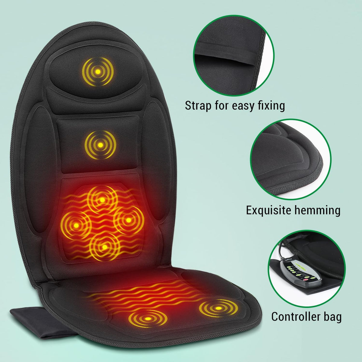 Massage cushion with heat function for chair and car | Neck relaxation back massage seating comfort at home or on the go | Sansoti
