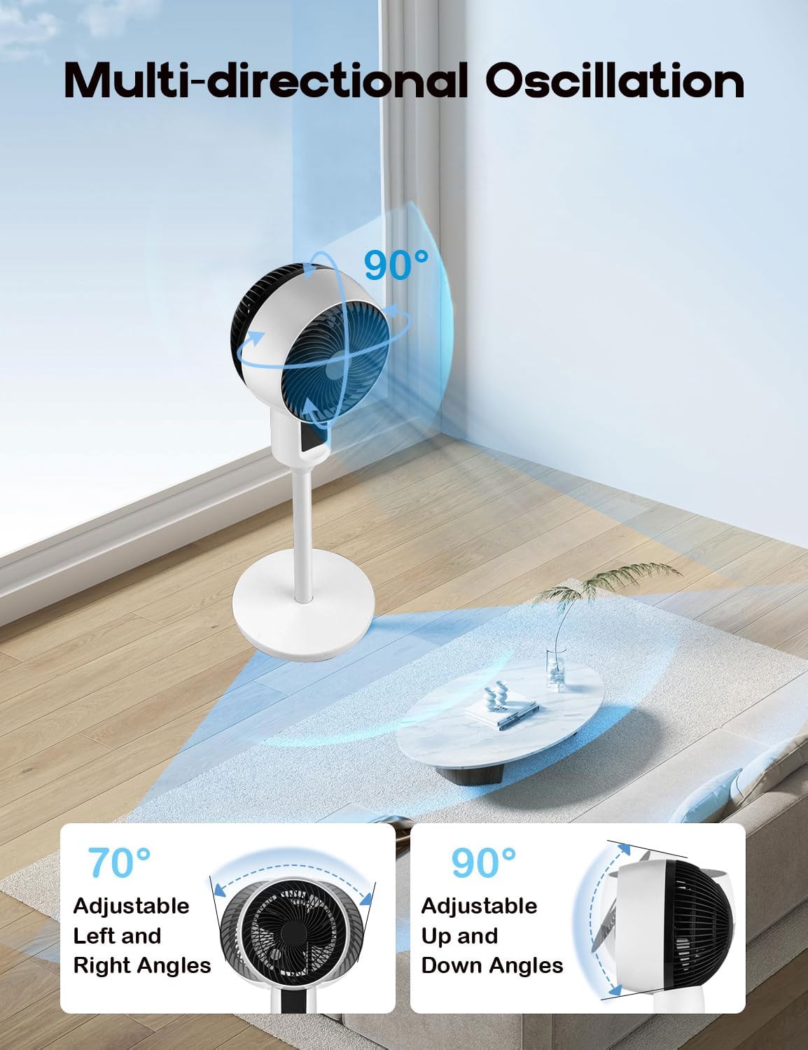 Staande Ventilator met 3D Oscillatie Afstandsbediening Stil Verstelbaar 3 Standen Timer Koeling Luchtcirculatie | Sansoti