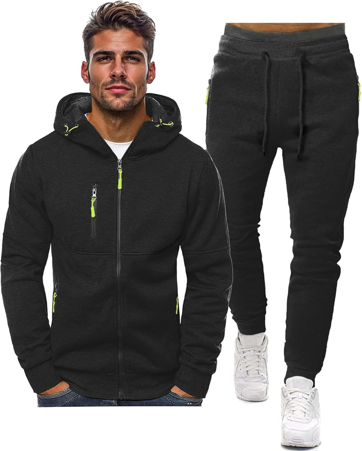 Heren Trainingspak Set met Pullover en Broek Elastisch Ademend Sportkleding Loungewear Zwart Grijs Comfort | Sansoti