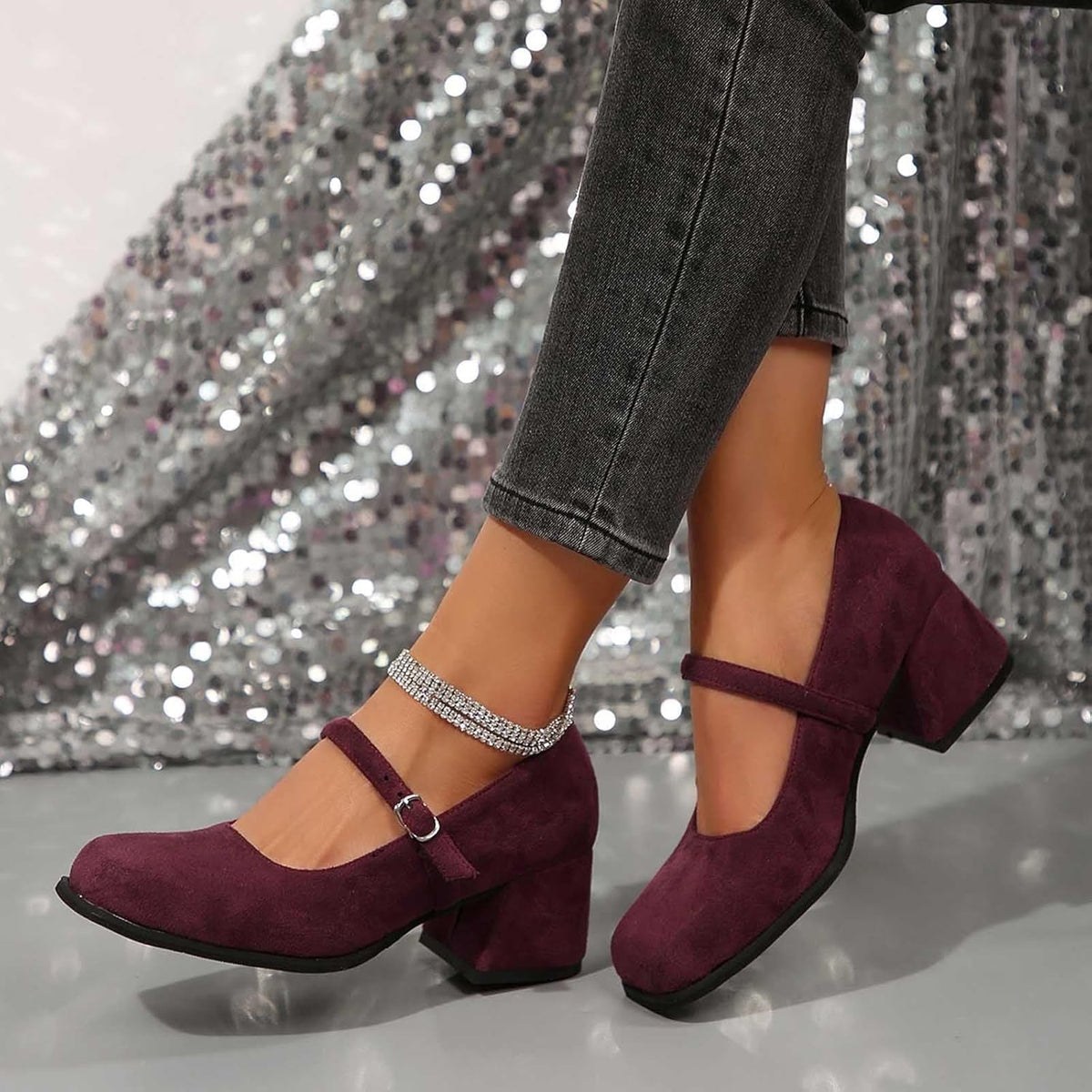 Suède Pumps met Gesp Dames Blokhak 5cm Klassiek Feest Dirndl Schoenen Oktoberfest Stijl Comfortabel Elegant | Sansoti