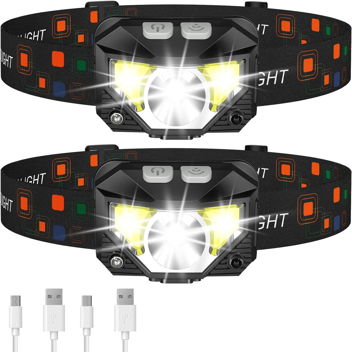 Oplaadbare LED-hoofdlamp Waterdicht met Bewegingssensor 8 Verlichtingsstanden Handsfree 1200 Lumen Verstelbare Hoofdband | Sansoti