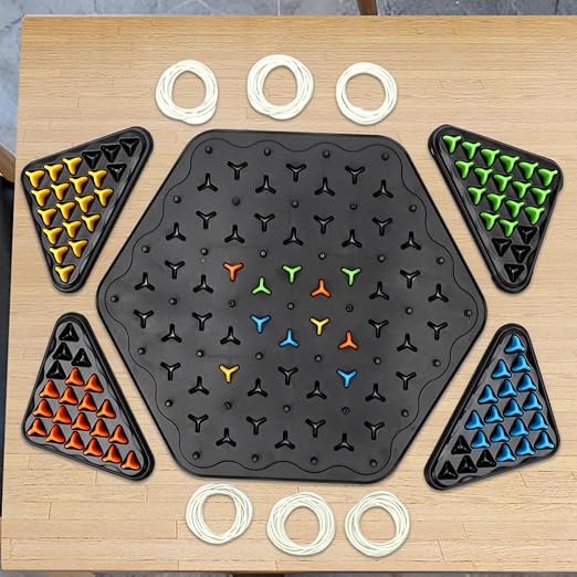 Strategic Triangle Game – Elastic Puzzle with Wooden Pegs for Concentration and Tactical Thinking | Sansoti