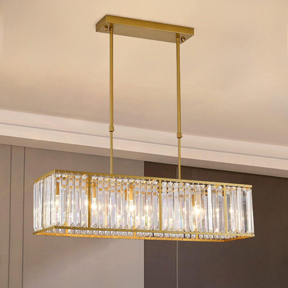 Crystal Linear Pendant Light for Kitchen Island, Dining Room Ceiling Chandelier, Scandinavian Design | Sansoti