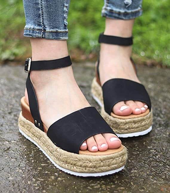 Women's Platform Sandals with Adjustable Ankle Strap | Summer Wedge Shoes with Open Toe for Daily Use | Sansoti