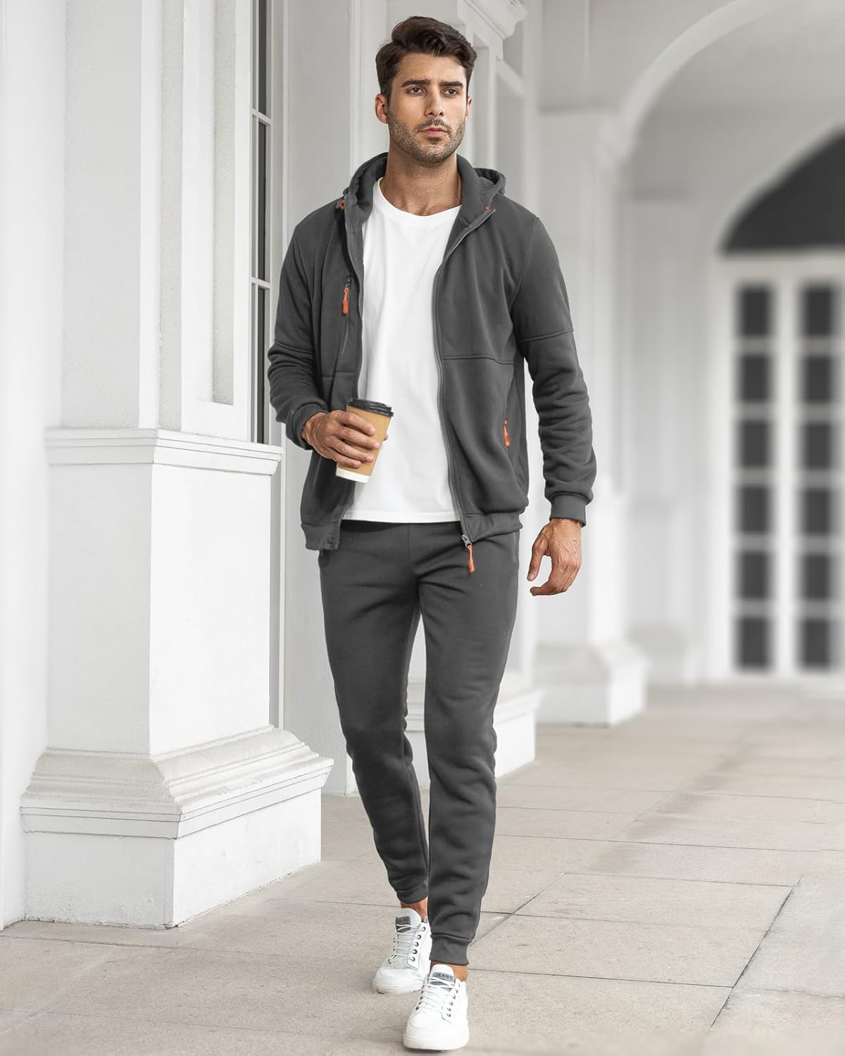 Heren Trainingspak Set met Pullover en Broek Elastisch Ademend Sportkleding Loungewear Zwart Grijs Comfort | Sansoti