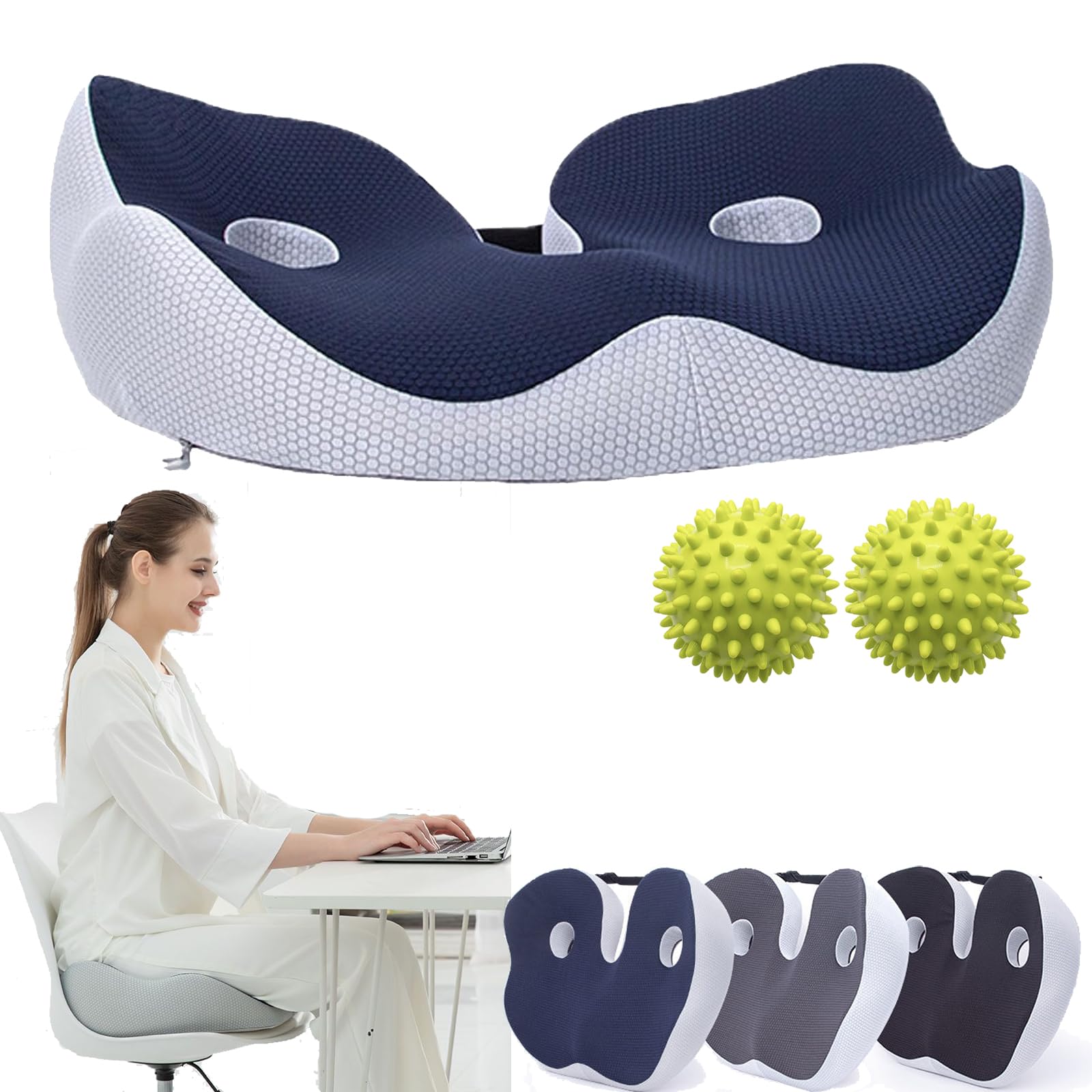 Ergonomisch Zitkussen met Geheugenschuim – Pijnverlichting Stuitbeen, Ischias & Bekken – Ademende Hoes | Sansoti