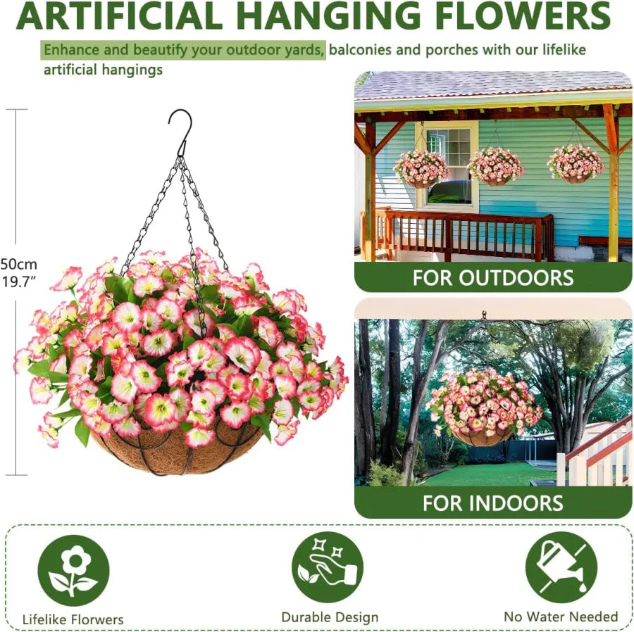 Fleurs artificielles suspendues dans un panier en osier, en soie et plastique, résistantes aux UV, pour décoration intérieure et extérieure, jardin ou balcon | Sansoti