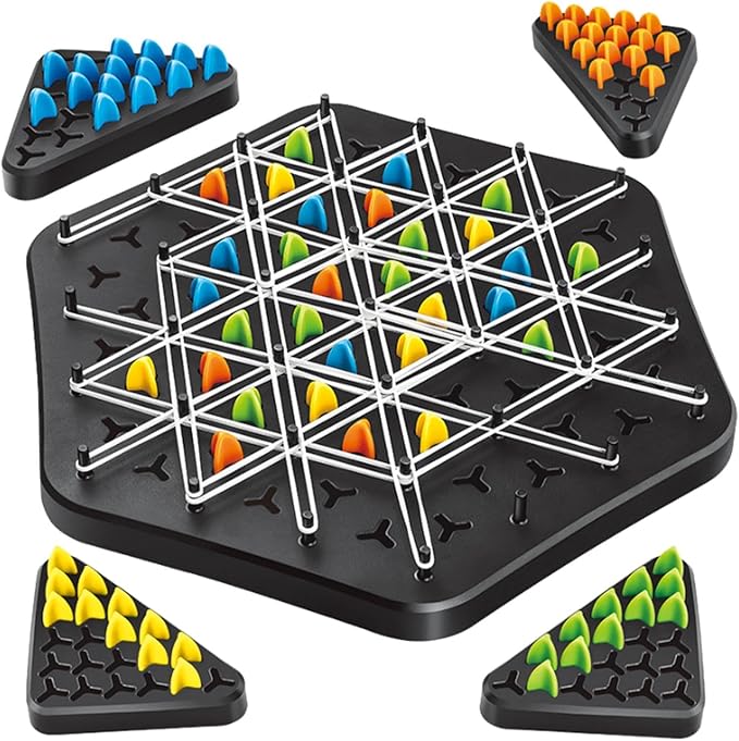Strategic Triangle Game – Elastic Puzzle with Wooden Pegs for Concentration and Tactical Thinking | Sansoti