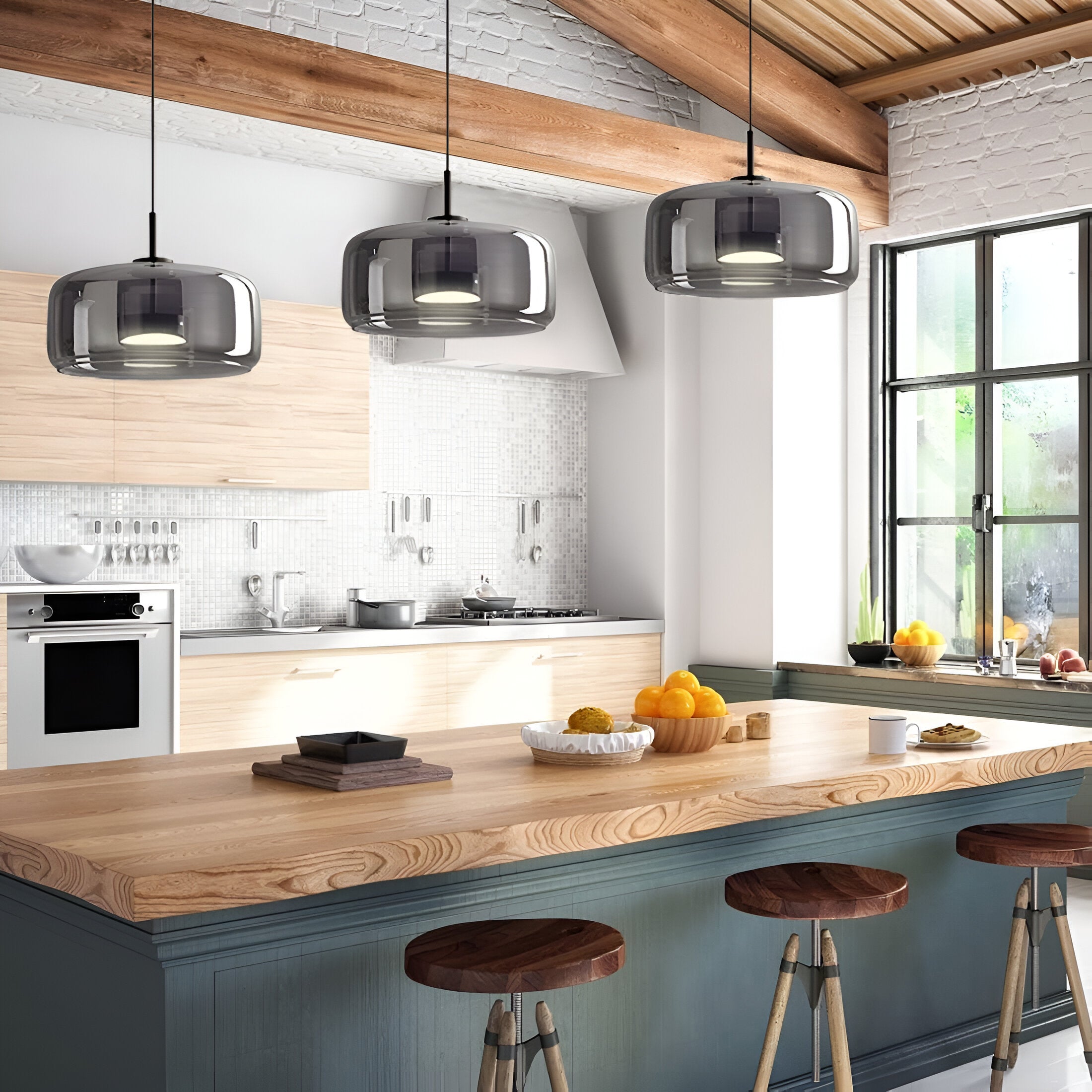 Hängelampe Rauchglas Retro Trio Handgeblasen Dimmbar Verstellbar Schwarz | Restfield