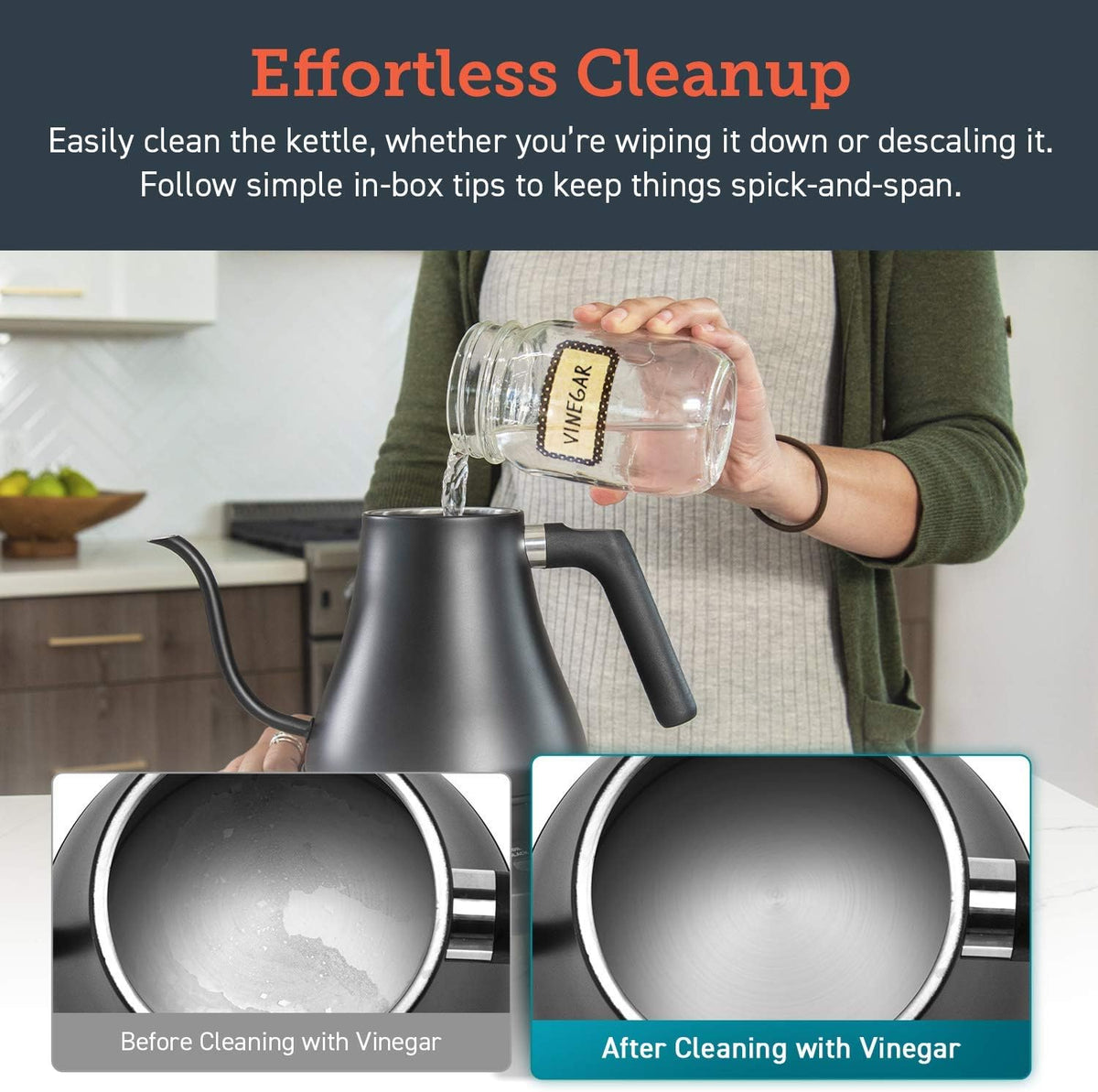 Electric Gooseneck Kettle 0.8L Stainless Steel Black with Precise Temperature Control for Perfect Tea & Coffee | Sansoti
