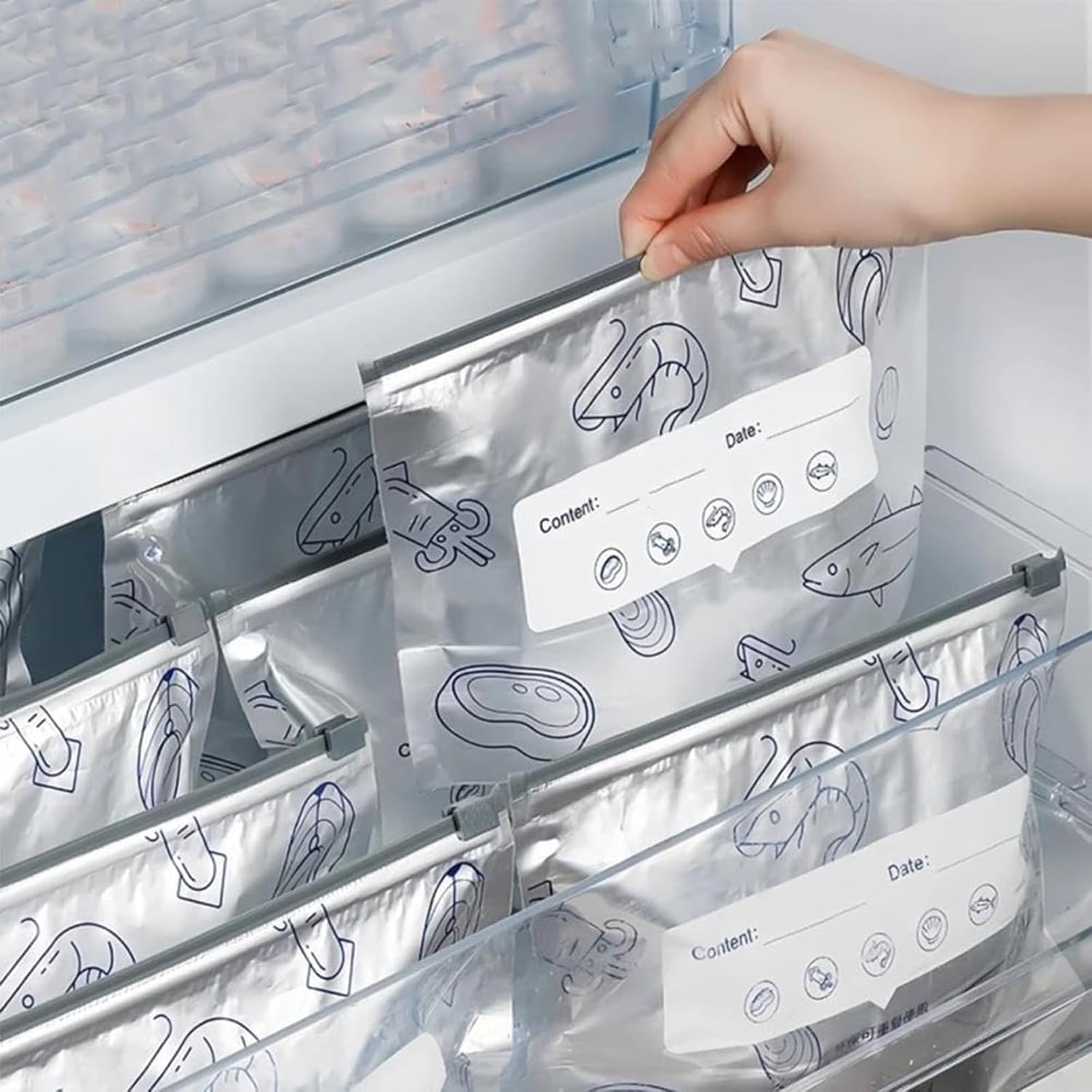 Herbruikbare Vershoudzakken met Zip-Sluiting Aluminium 20 Stuks Set voor Groenten Fruit Snacks Koelkast | Sansoti