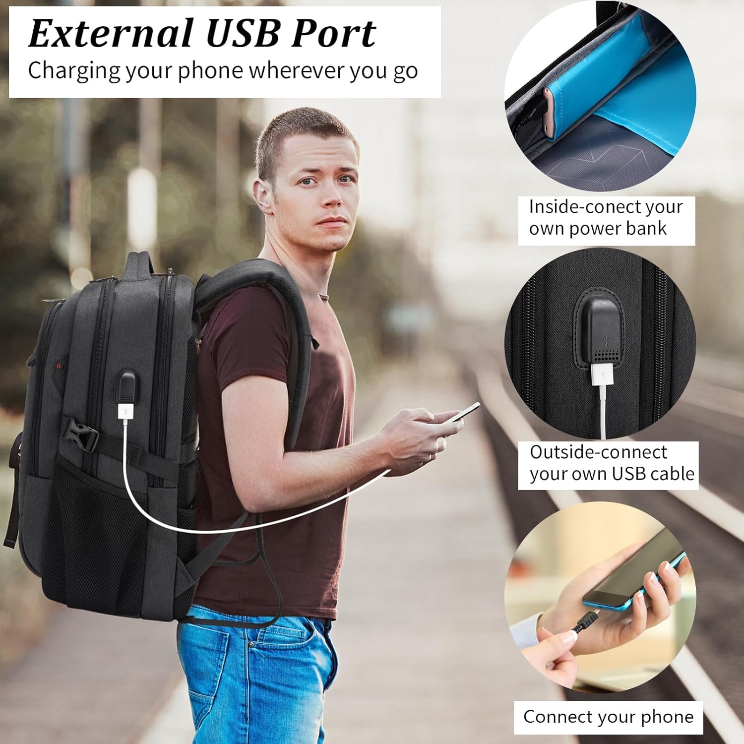 Waterdichte Laptoprugzak met USB-Oplaadpoort en Georganiseerde Vakken voor Dagelijks Werk en Reizen 33-43cm | Sansoti