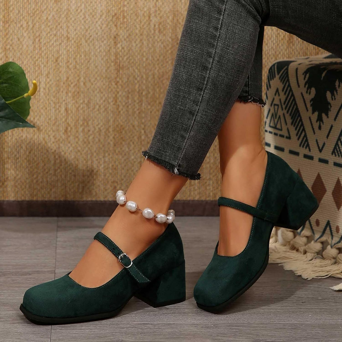 Suède Pumps met Gesp Dames Blokhak 5cm Klassiek Feest Dirndl Schoenen Oktoberfest Stijl Comfortabel Elegant | Sansoti