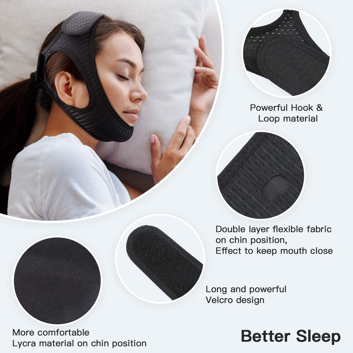 Jugulaire antironflement réglable, douce et respirante, pour le repos nocturne, l’apnée du sommeil, le maintien de la bouche et un meilleur sommeil | Sansoti