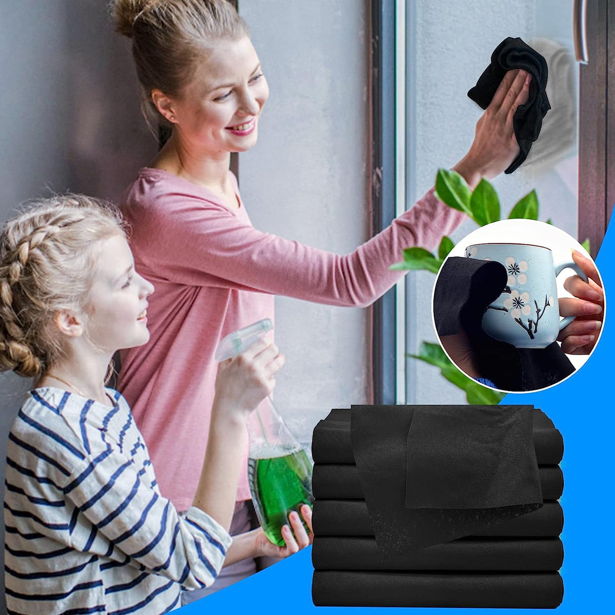 Microfiber Cloth for Glass, Mirrors, and Stainless Steel, Streak-Free, Lint-Free, Reusable, Absorbent Cleaning Cloth | Sansoti